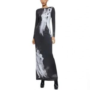 Alice + Olivia Black and White Artistic Long Sleeve Dress